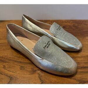 Kate Spade NY City Lights Silver Leather Loafers - Size 7B Designer Classic